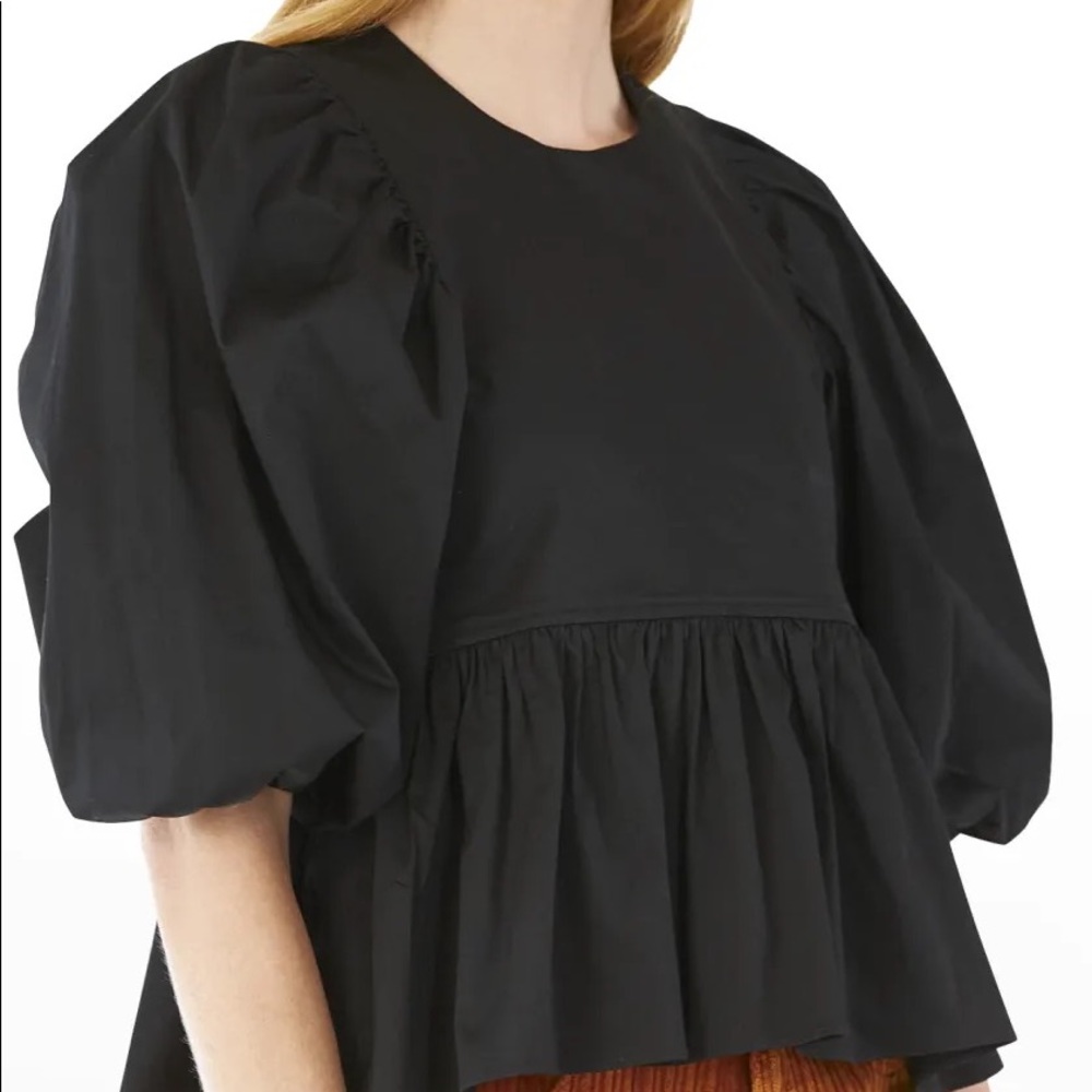 Hunter Bell Harlow Puff Sleeve Sz Large Black Top Blouse